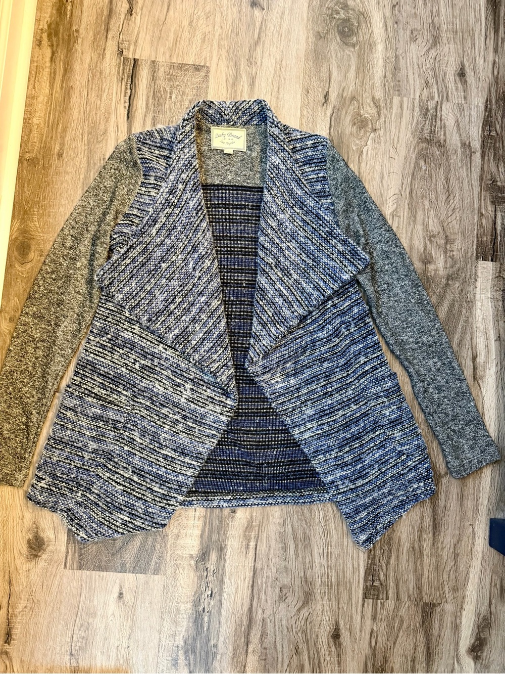 Lucky Brand Blue Gray Multicolor Open-Front Knit Cardigan